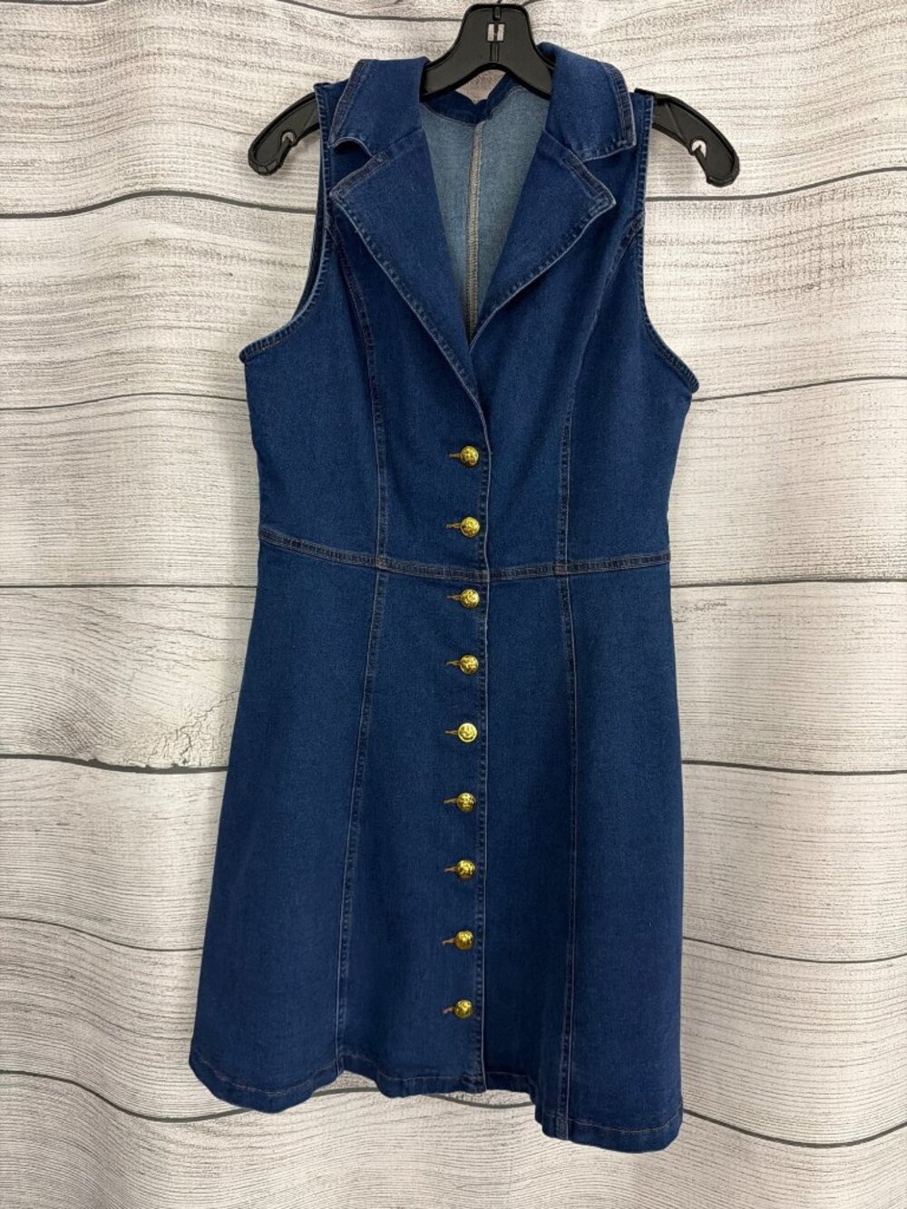 Sleeveless Denim Button-Down Dress With Gold Buttons Size L